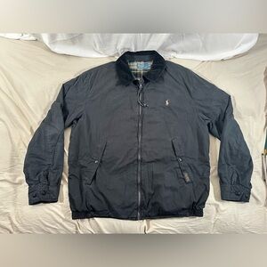 Polo Ralph Lauren Flannel Lined Bomber Jacket XLT Black Full Zip Corduroy Collar